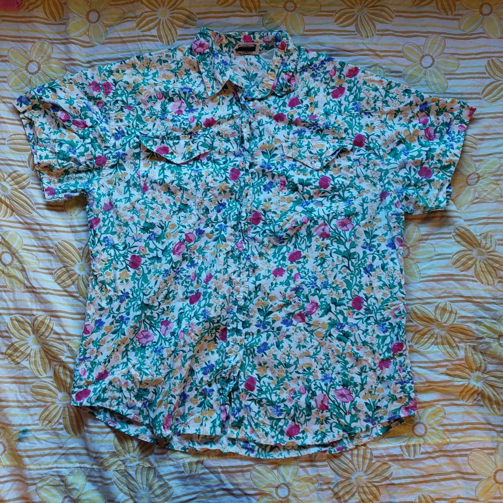 Floral Button Down Shirt - Pink and Green